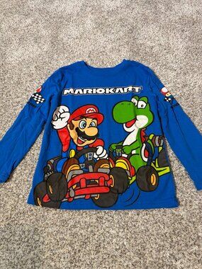 Nintendo Mario Kart Mario Yoshi Blue Long Sleeve Graphic Shirt Size 5